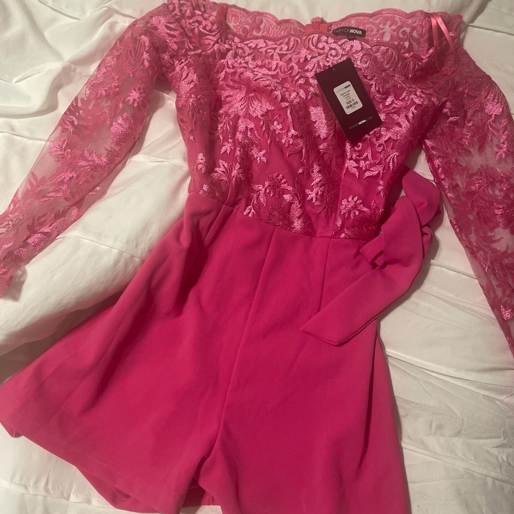 Fashion Nova Pink Lace Romper